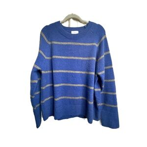 Evereve Thea Crew Pullover Electric Cobalt Stripe Sweater L NWT